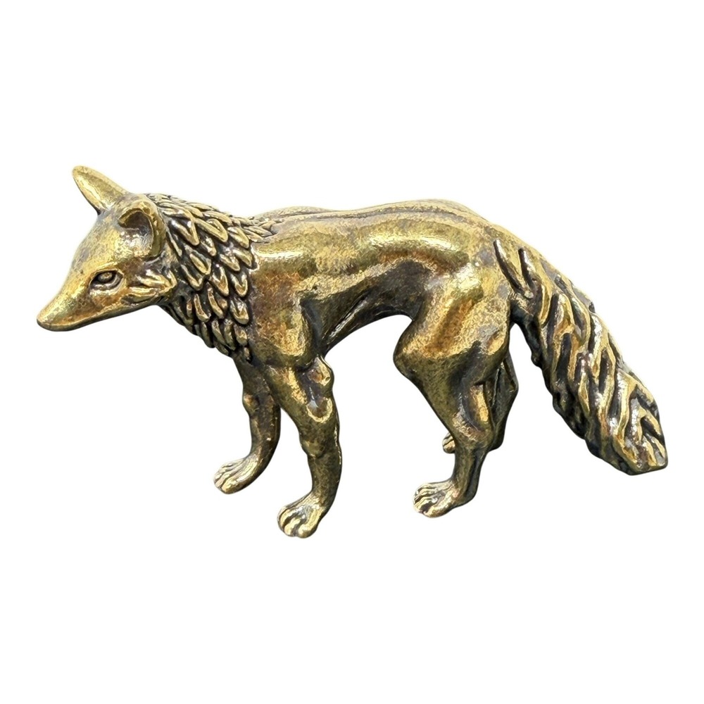Brass Fox Figurine Miniature Wisdom Totem Altar Decor Spirit Animal 1970s Style - Picture 7 of 8